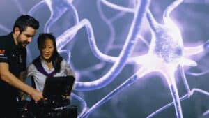 Christy Hui directing an award-winning biotech brand video on set — AEO strategic advisor and Fractional CMO for life sciences AI visibility, BrainLush